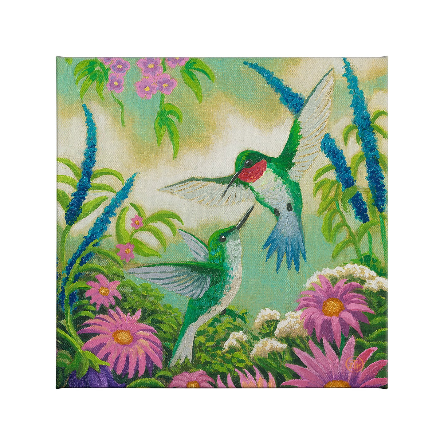 Hummingbirds In Summer - 14" x 14" Gallery Wrapped Canvas