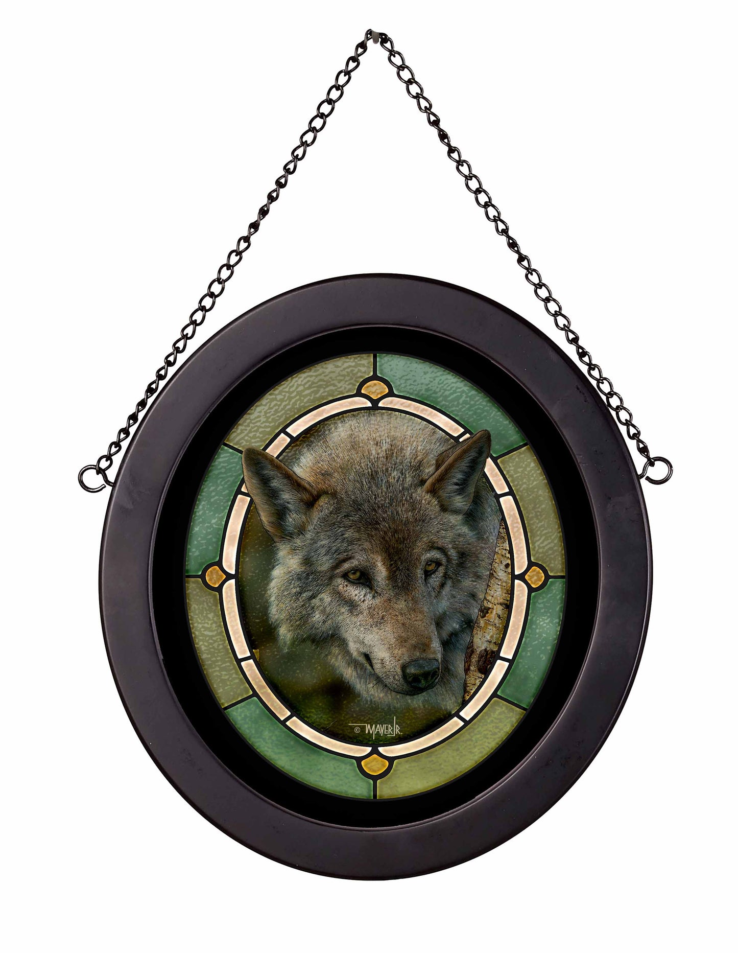 Silver and Gold - 9" x 8" Black Oval Stained Glass Art