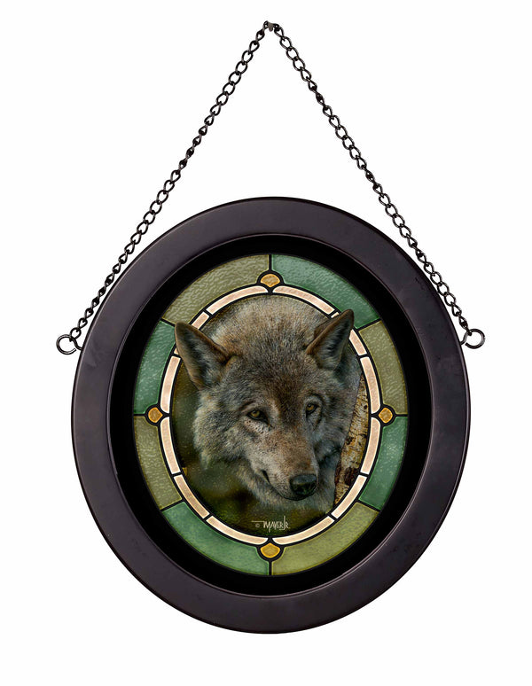 Silver and Gold - 9" x 8" Black Oval Stained Glass Art