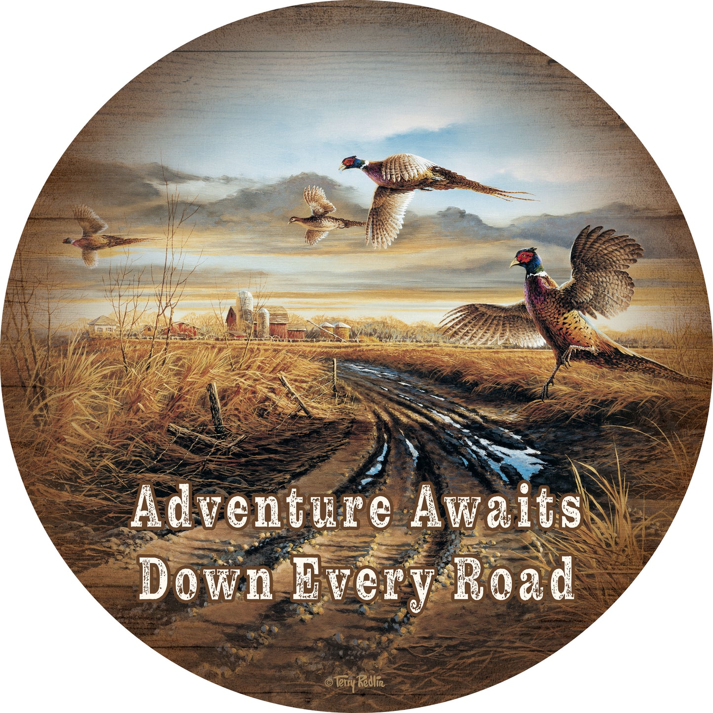 Country Road - 12.5" Round Wood Sign