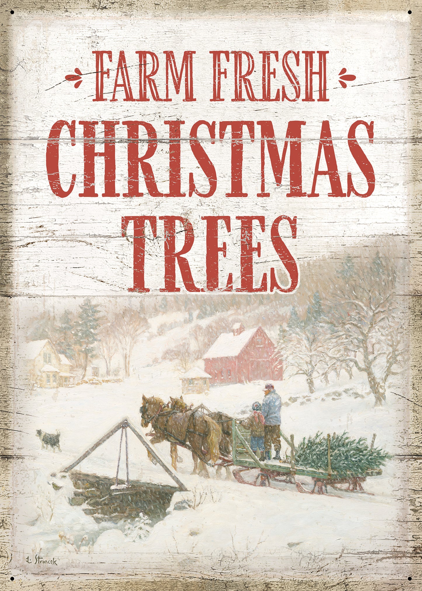 Bringing in the Tree - 12" x 16.75" Tin Sign