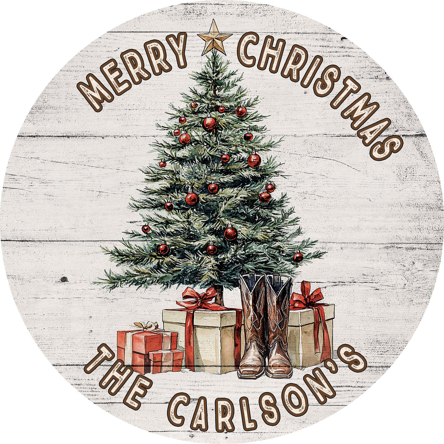 Merry Christmas - 12.5" Personalized Round Wood Sign