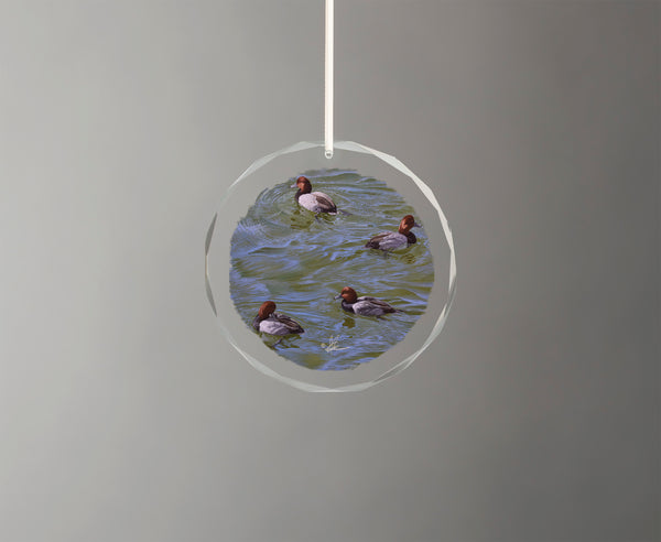 Black and Red on Green - Round Glass Ornament