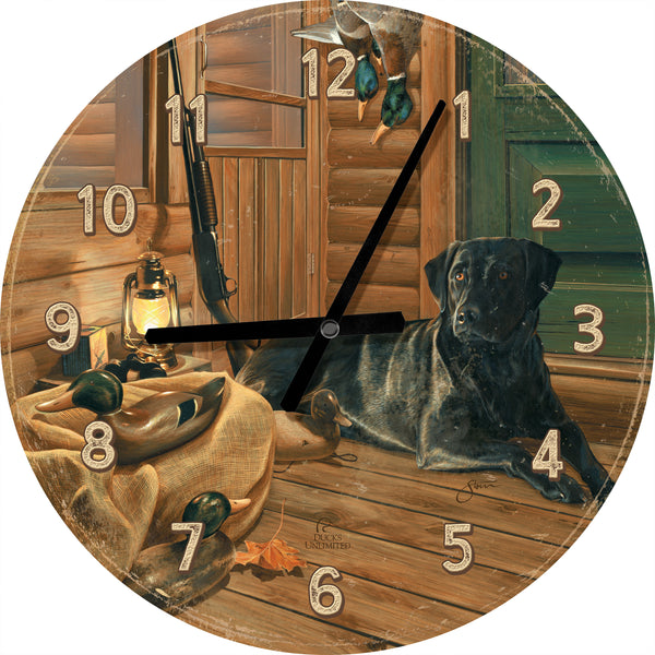 Bountiful Day Black Lab 21" Round Clock - Official Ducks Unlimited Art