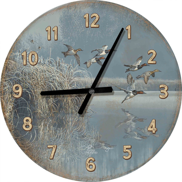 A Hint of Yesteryear 21" Round Clock - Official Ducks Unlimited Art