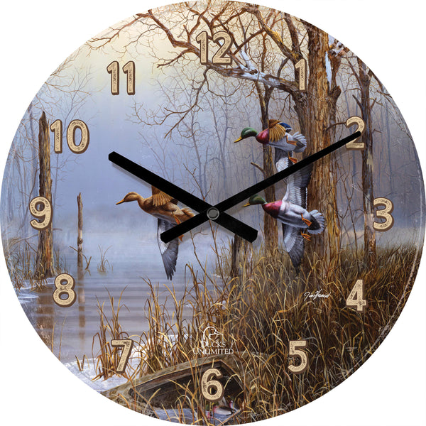 After the Thaw  21" Round Clock - Official Ducks Unlimited Art