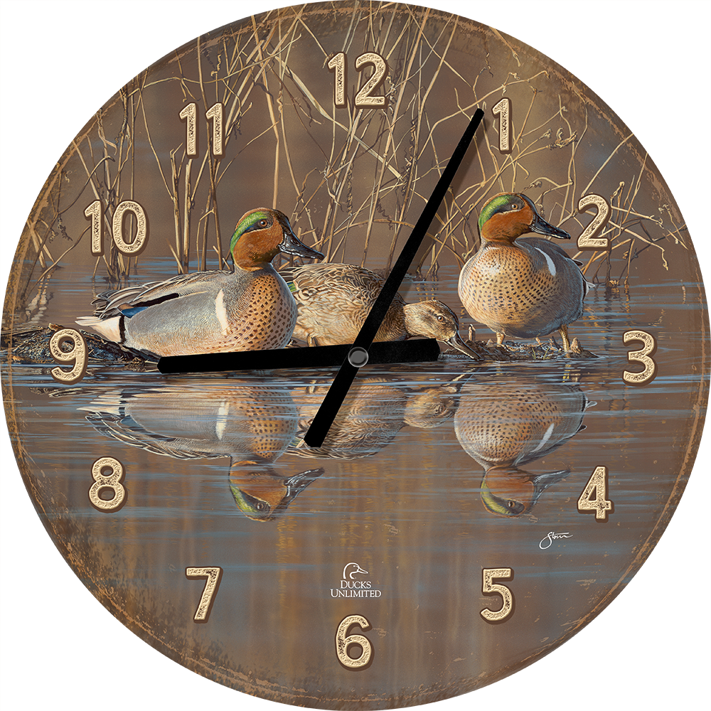 Amber Waters 21" Round Clock - Official Ducks Unlimited Art