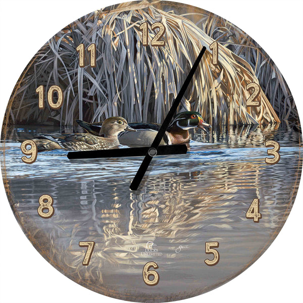 Backwater Gathering 21" Round Clocks  - Official Ducks Unlimited Art