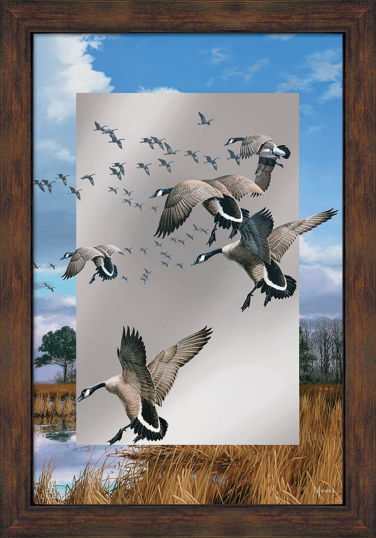 Canada Geese- Atlantic Flyway 16" x 24" Mirror Framed Barnwood - Official Ducks Unlimited Art