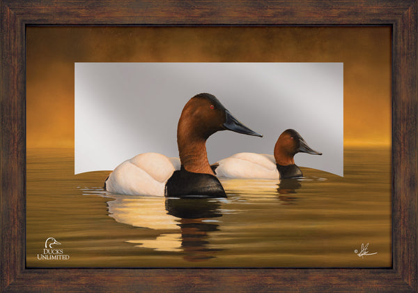Canvas Back 16" x 24" Mirror Framed Barnwood - Official Ducks Unlimited Art