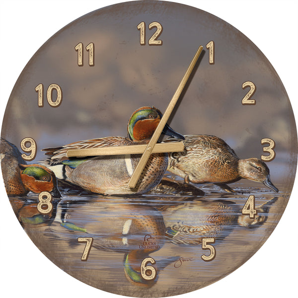 Dabbling Greens 21" Round Clock - Official Ducks Unlimited Art