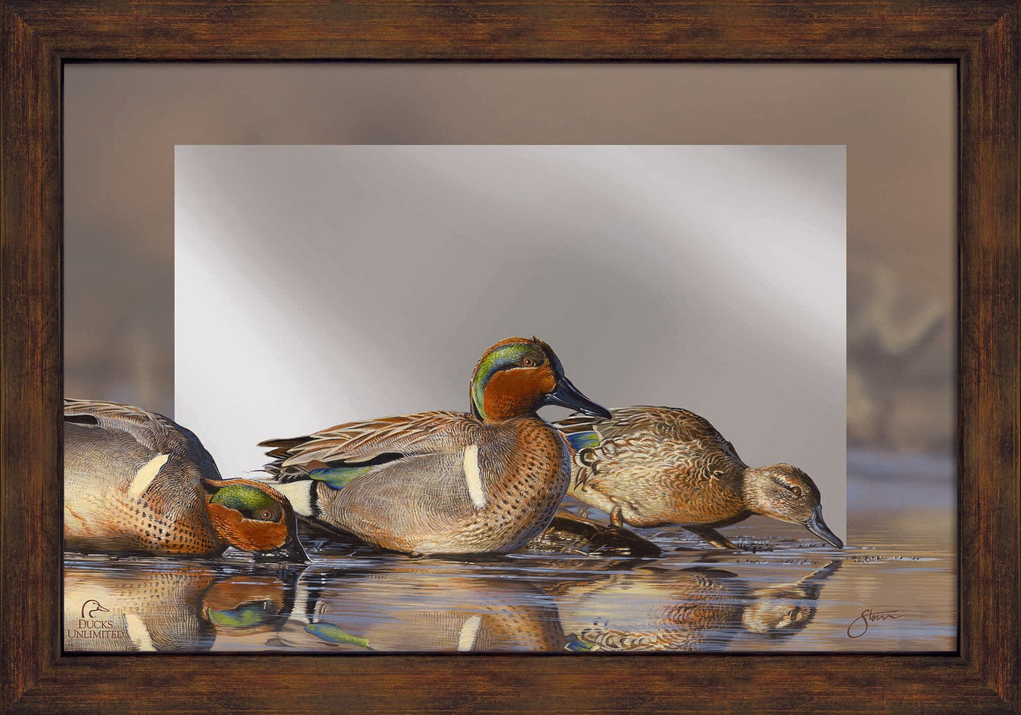 Dabbling Greens 16" x 24" Mirror Framed Barnwood - Official Ducks Unlimited Art