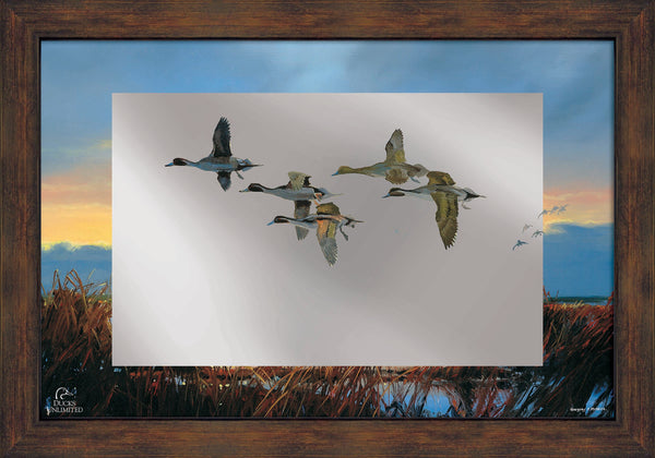 Dawn Patrol 16" x 24" Mirror Framed Barnwood - Official Ducks Unlimited Art
