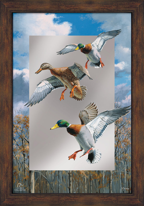 Descending Trio - Mallards 16" x 24" Mirror Framed Barnwood - Official Ducks Unlimited Art