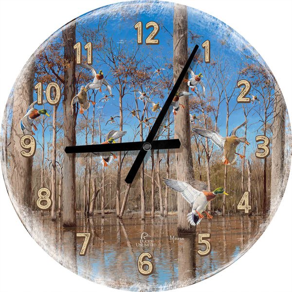 Down from the North - Mallards 21" Round Clocks  - Official Ducks Unlimited Art