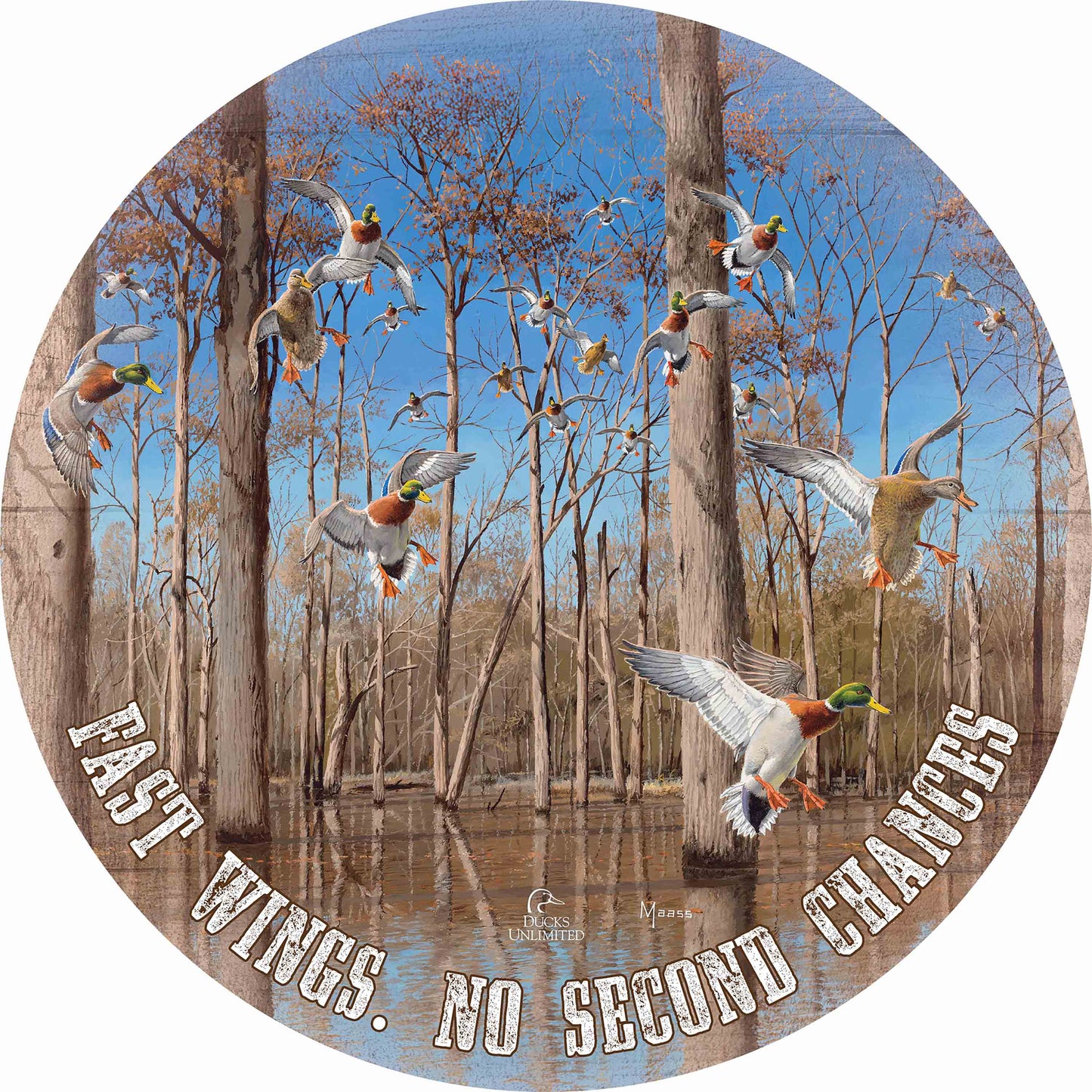 Down from the North - Mallards 21" Round Wood Sign  - Official Ducks Unlimited Art