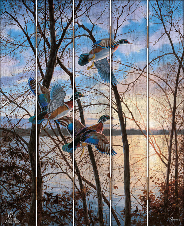 Evening Flight  Wood Ducks 18" x 22" Pallet Wall Art - Official Ducks Unlimited Art