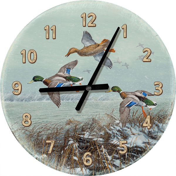 Finding Open Water Mallards 21" Round Clock - Official Ducks Unlimited Art