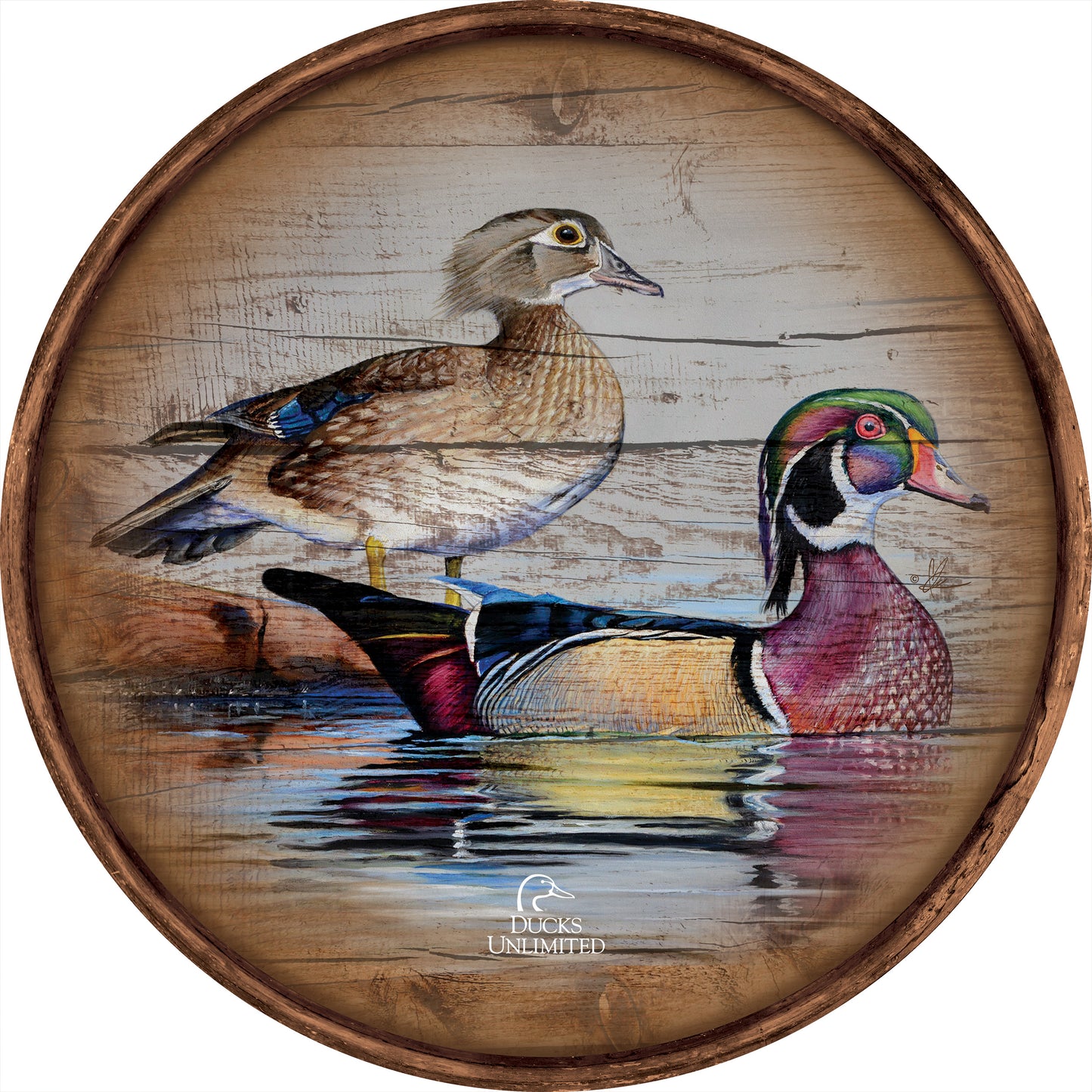 Foggy Day Woodies 21" Round Wood Sign - Official Ducks Unlimited Art