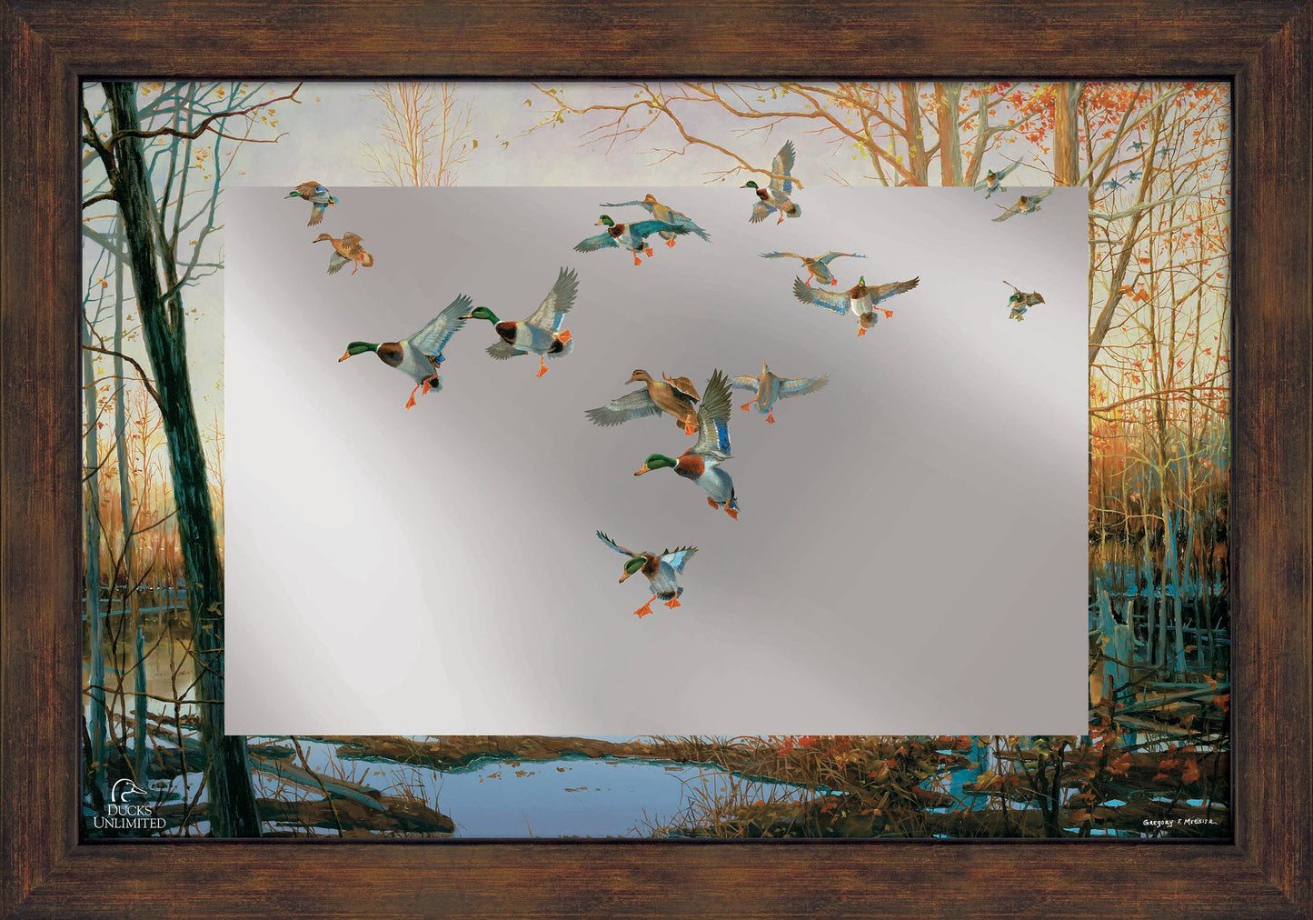 Graceful Descent 16" x 24" Mirror Framed Barnwood - Official Ducks Unlimited Art