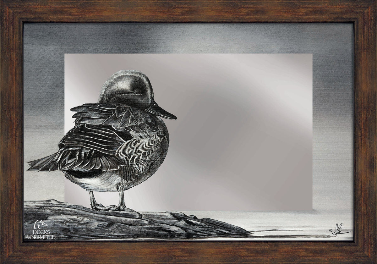 Green Winged Study 16" x 24" Mirror Framed Barnwood - Official Ducks Unlimited Art