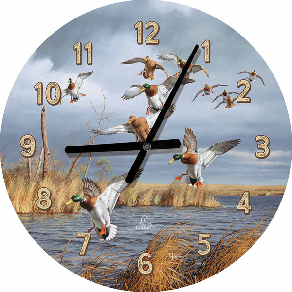 Greenhead Alert Mallards 21" Round Clock - Official Ducks Unlimited Art