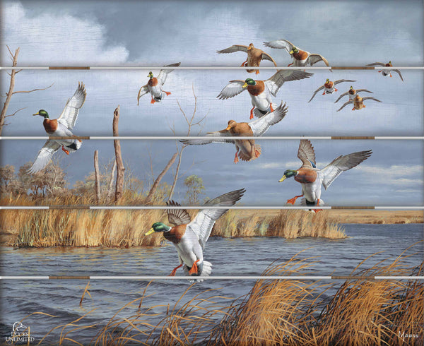 Greenhead Alert Mallards 18" x 22" Pallet Wall Art - Official Ducks Unlimited Art