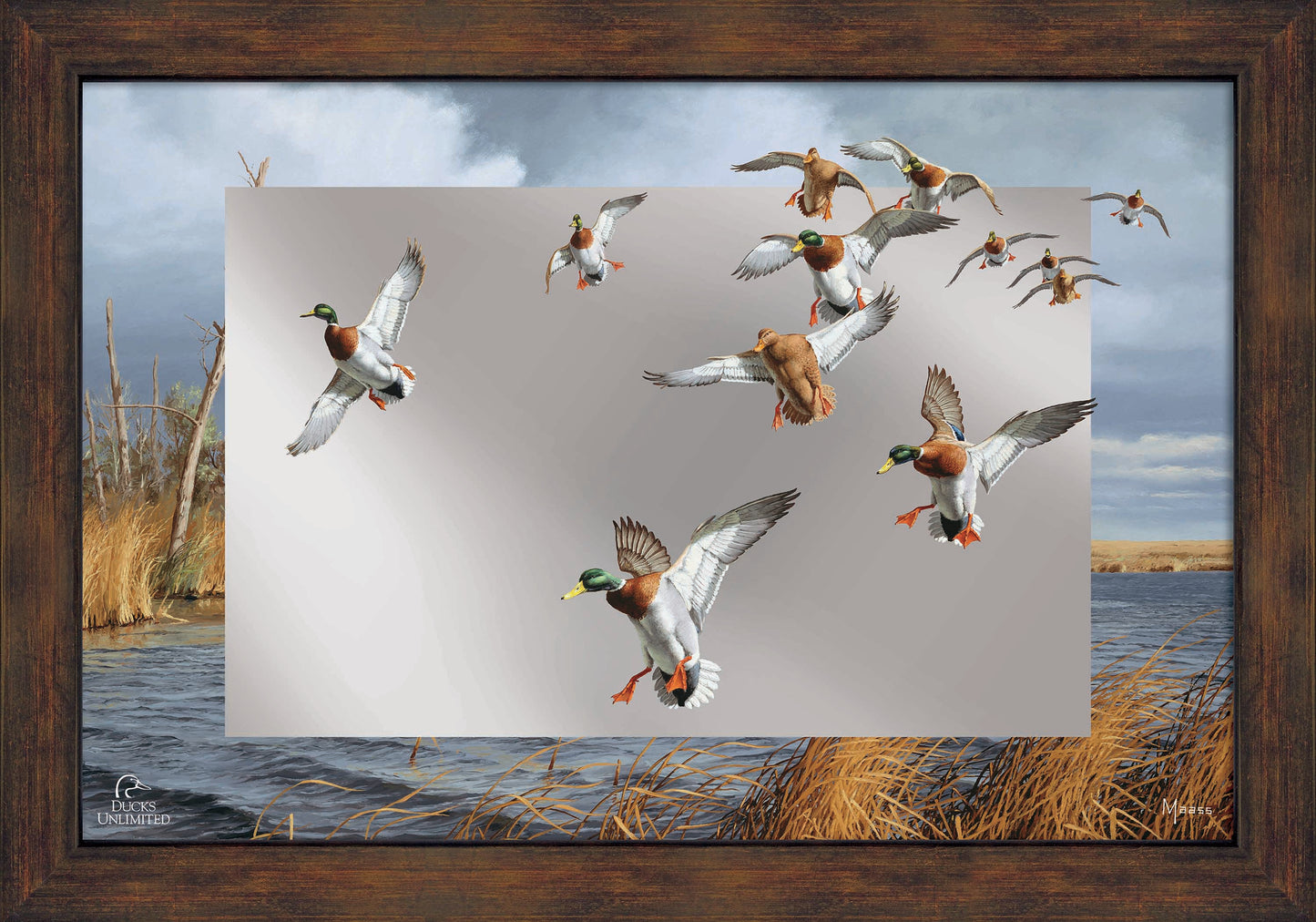 Greenhead Alert - Mallards 16" x 24" Mirror Framed Barnwood - Official Ducks Unlimited Art