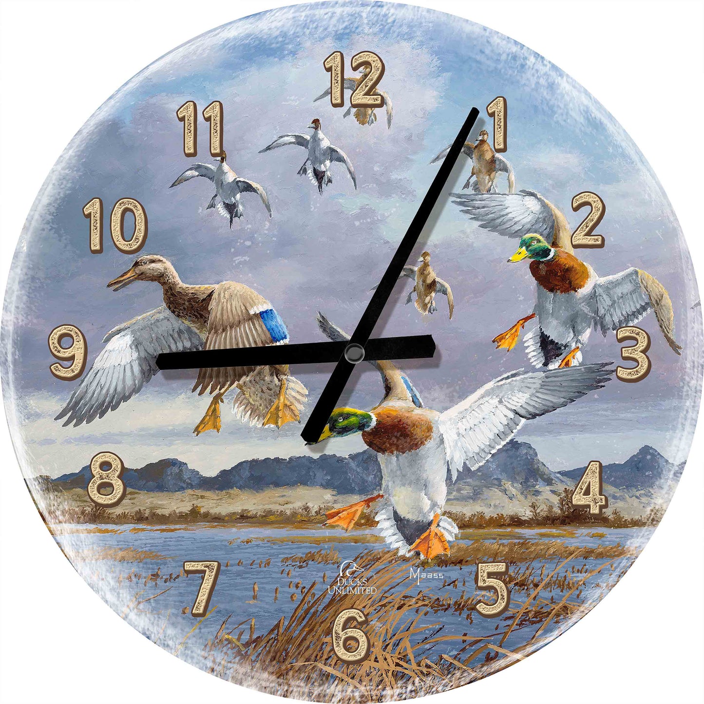 In Before the Squall - Mallards and Pintails at the Sutter Buttes 21" Round Clocks - Official Ducks Unlimited Art