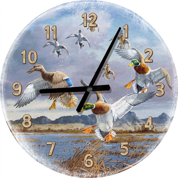 In Before the Squall - Mallards and Pintails at the Sutter Buttes 21" Round Clocks - Official Ducks Unlimited Art