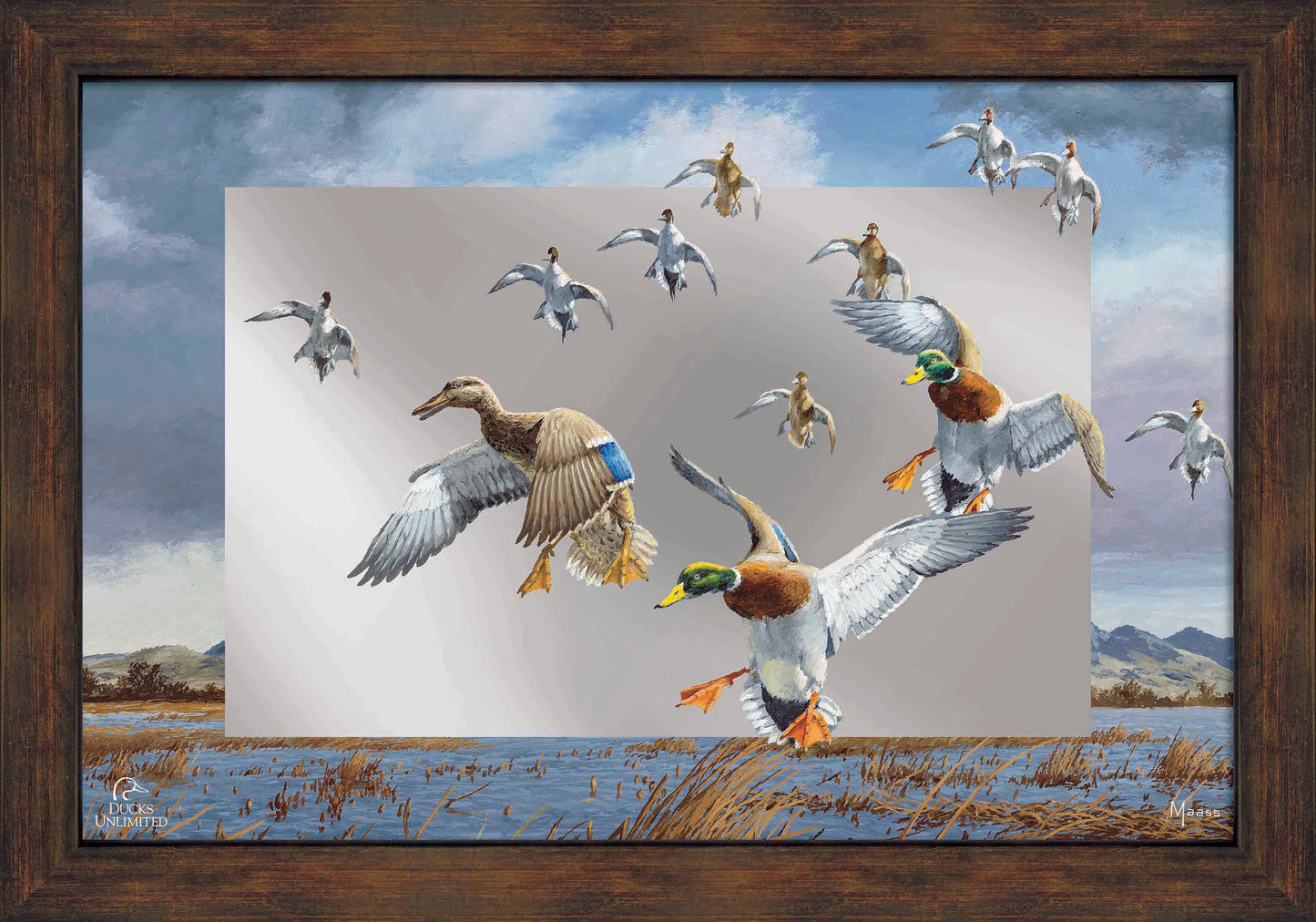 In Before the Squall - Mallards and Pintails at the Sutter Buttes 16" x 24" Mirror Framed Barnwood - Official Ducks Unlimited Art