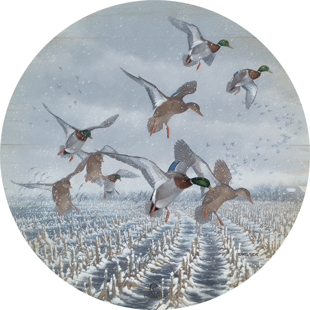 Northern  Flight  21” Round Wood Sign - Official Ducks Unlimited Art