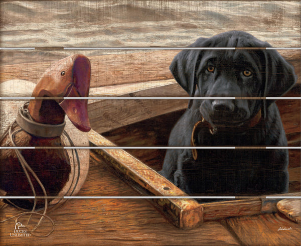 Old School Black Lab  18" x 22" Pallet Wall Art - Official Ducks Unlimited Art