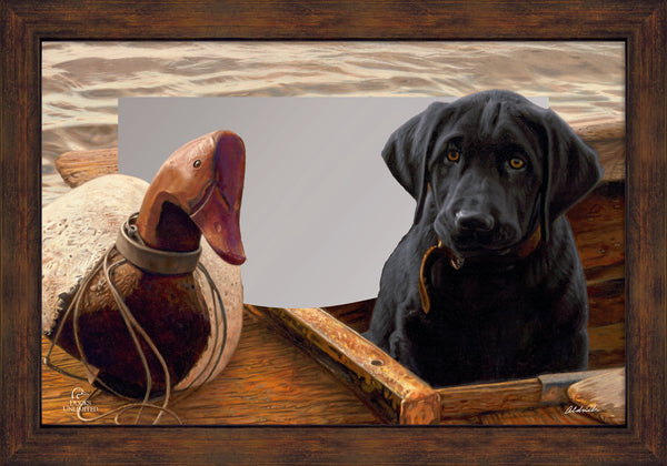 Old School-Black Lab 16" x 24" Mirror Framed Barnwood - Official Ducks Unlimited Art