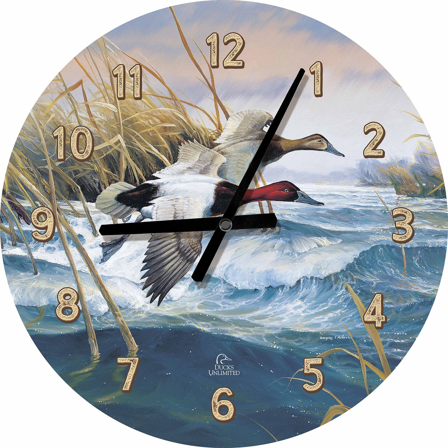On the Deck  Canvasbacks  21" Round Clock - Official Ducks Unlimited Art