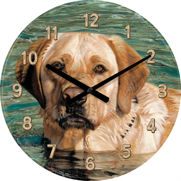 On the Job  Yellow Lab  21" Round Clock - Official Ducks Unlimited Art