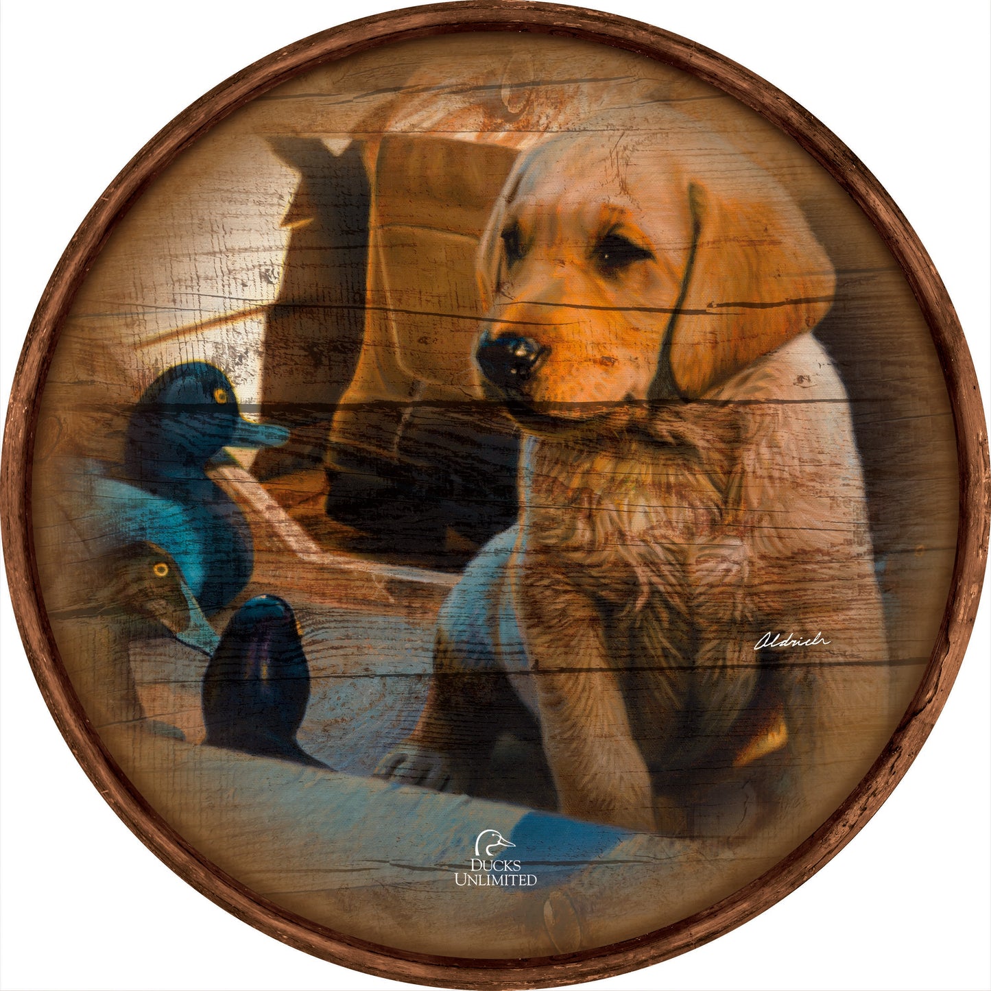 Out Numbered & Surrounded  21" Round Wood Sign - Official Ducks Unlimited Art