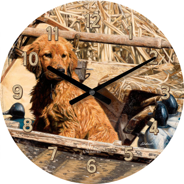 Pup Commander  Golden Retriever  21" Round Clock - Official Ducks Unlimited Art