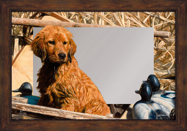 Pup Commander  Golden Retriever  16" x 24" Mirror Framed Barnwood - Official Ducks Unlimited Art