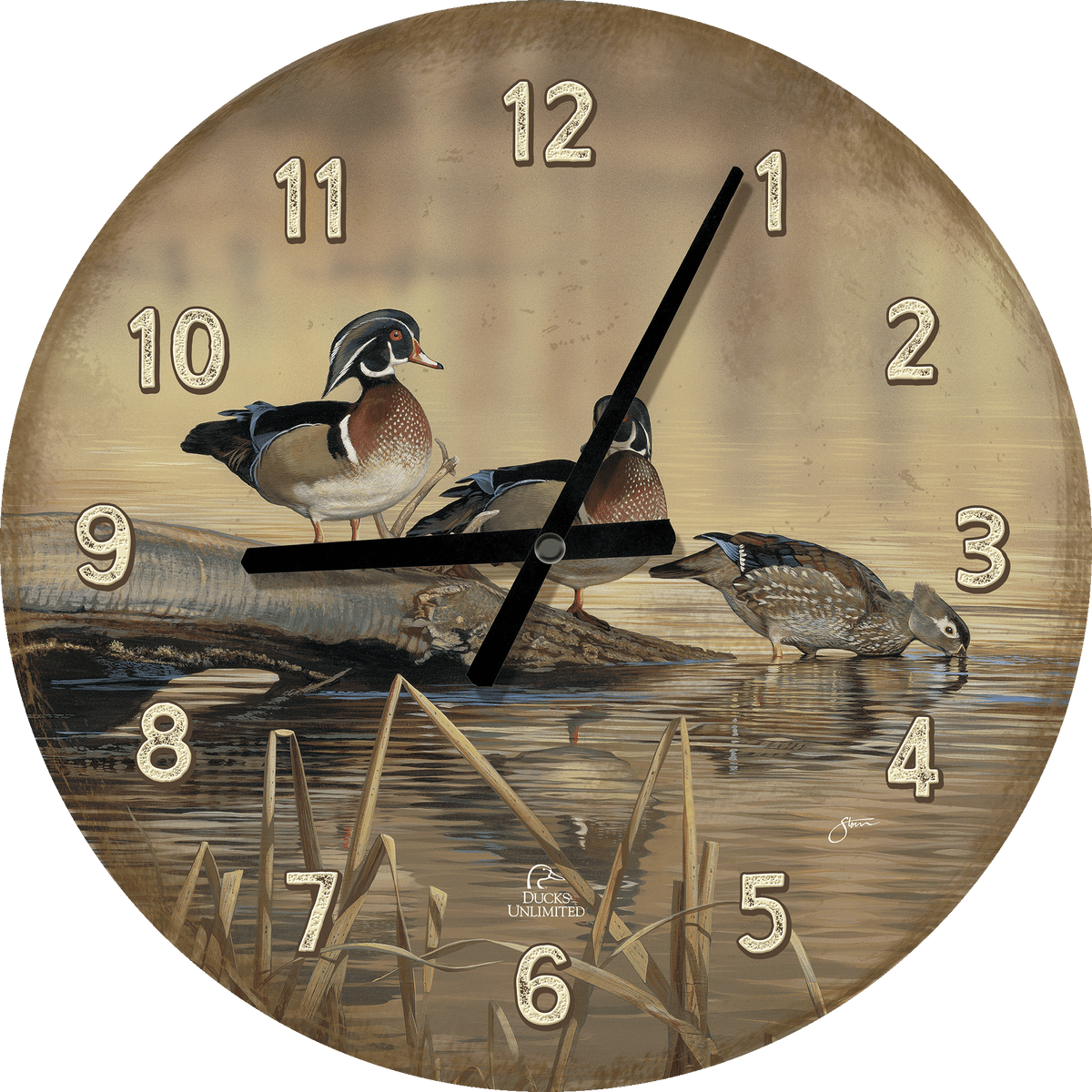 Resting Place - Wood Ducks 21" Round Clock - Official Ducks Unlimited Art