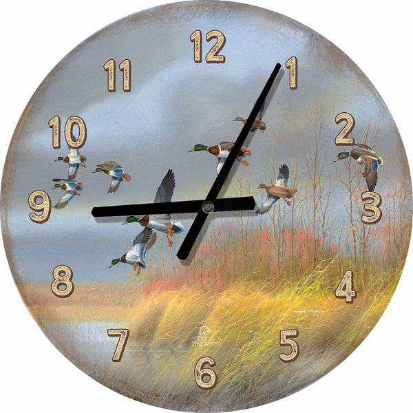 Returning Home  Mallards  21" Round Clock - Official Ducks Unlimited Art