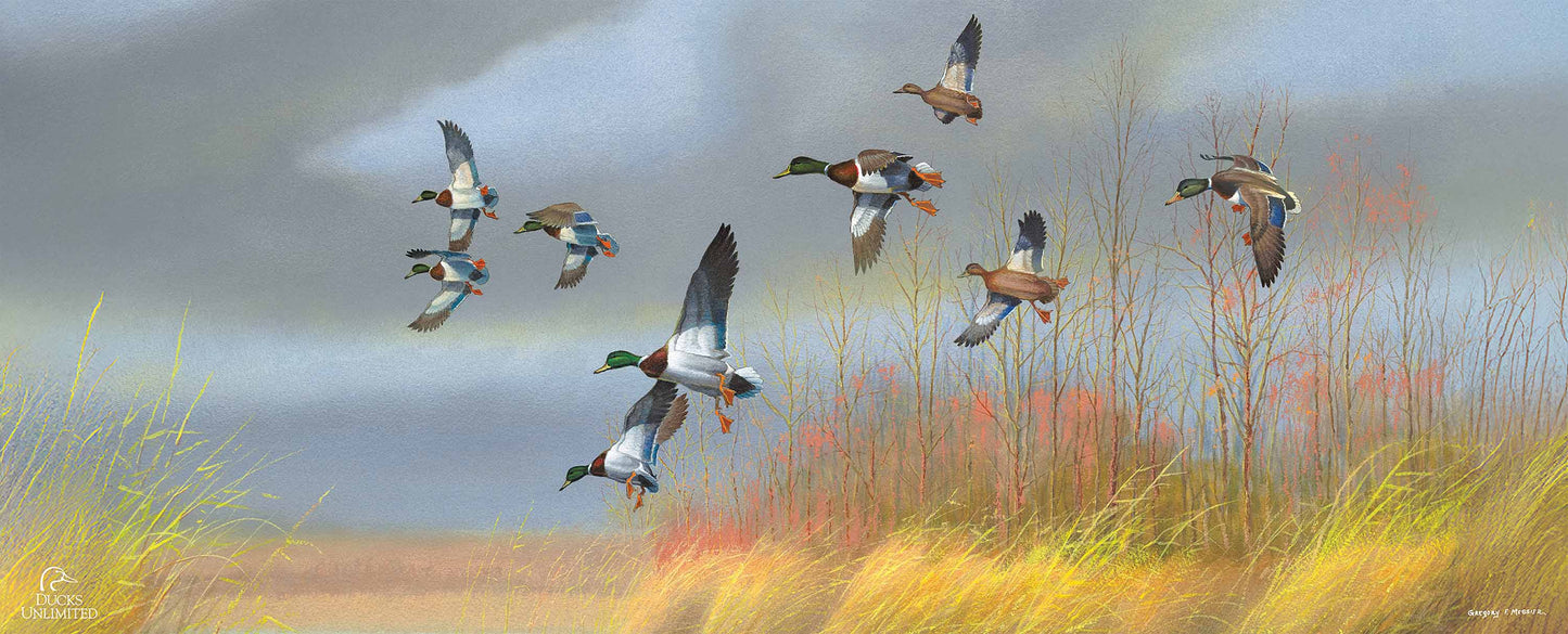 Returning Home  Mallards  12" x 30" Wood Sign - Official Ducks Unlimited Art