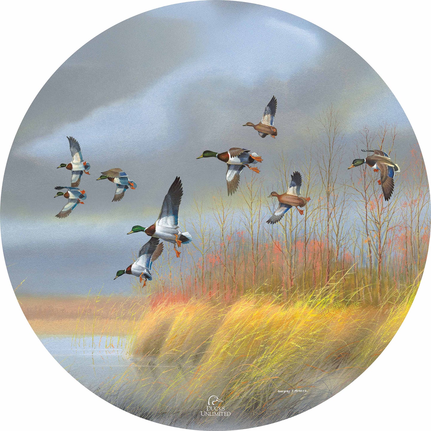 Returning Home  Mallards  21" Round Wood Sign - Official Ducks Unlimited Art