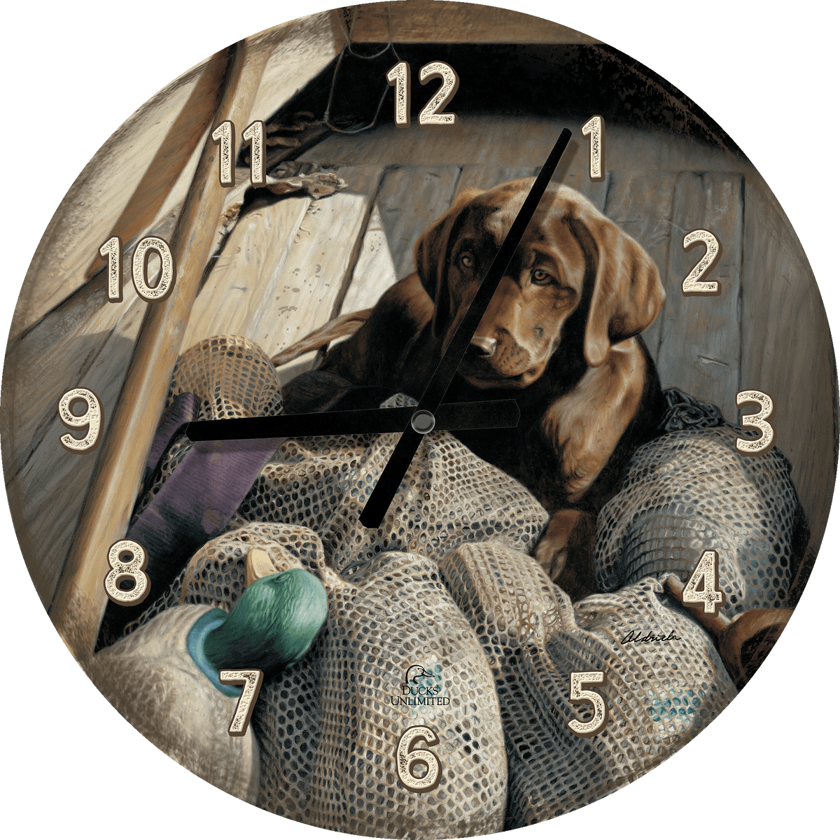 Rookie - Chocolate Lab 21" Round Clock - Official Ducks Unlimited Art
