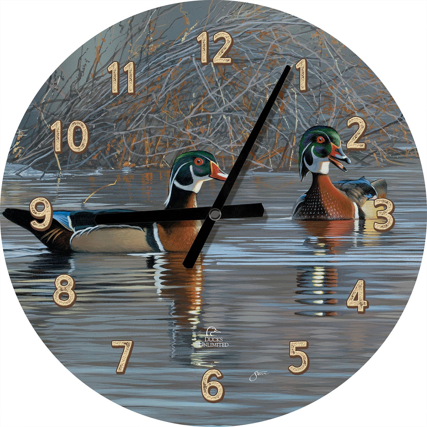 Springtime Chatter Wood Ducks 21" Round Clock - Official Ducks Unlimited Art