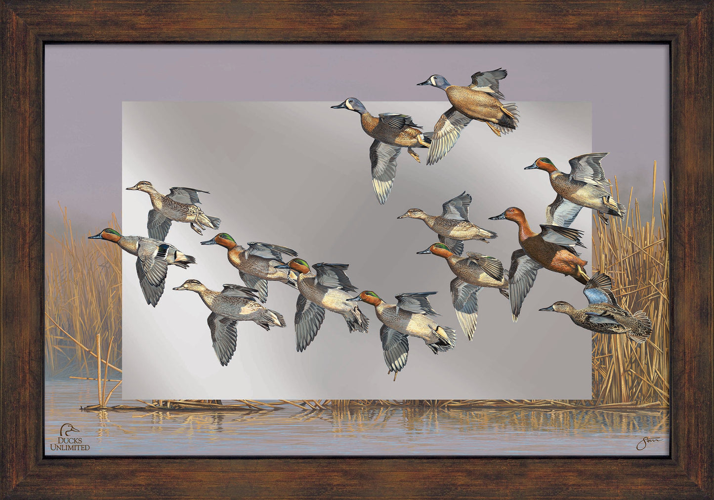 Teal Time  16" x 24" Mirror Framed Barnwood - Official Ducks Unlimited Art