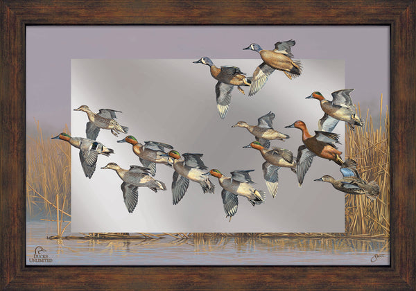Teal Time  16" x 24" Mirror Framed Barnwood - Official Ducks Unlimited Art
