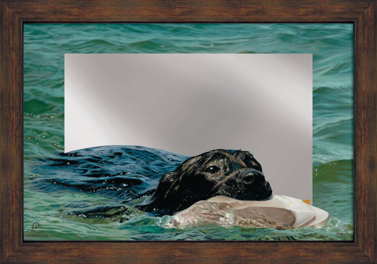 Training Day - Black Lab - 16" x 24" Mirror Framed Barnwood - Official Ducks Unlimited Art