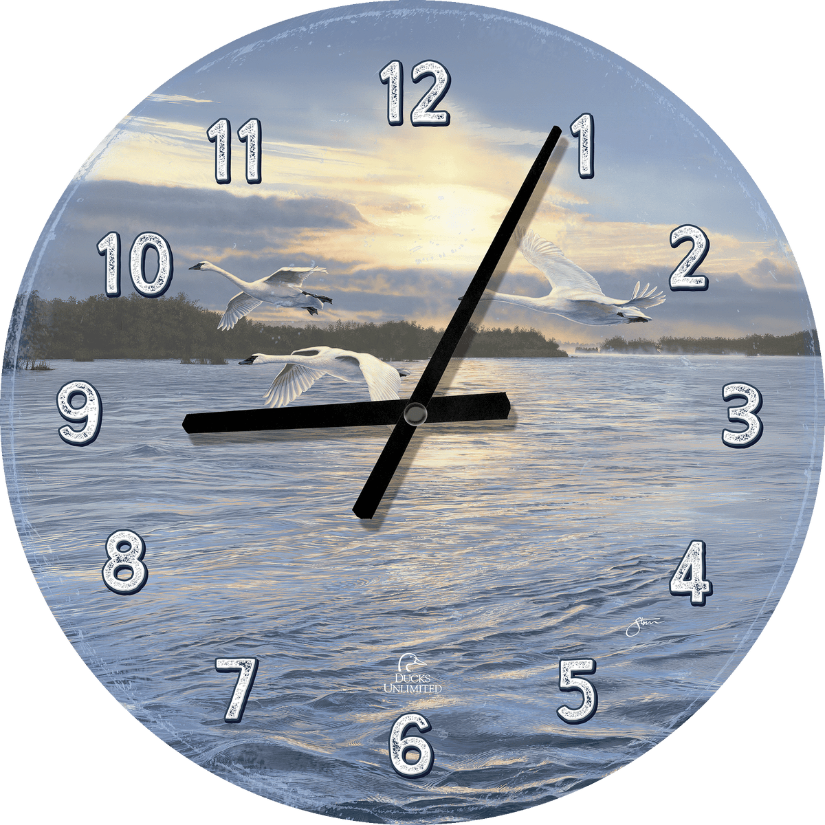 Trumpts at Sunset - 21" Round Clock - Official Ducks Unlimited Art