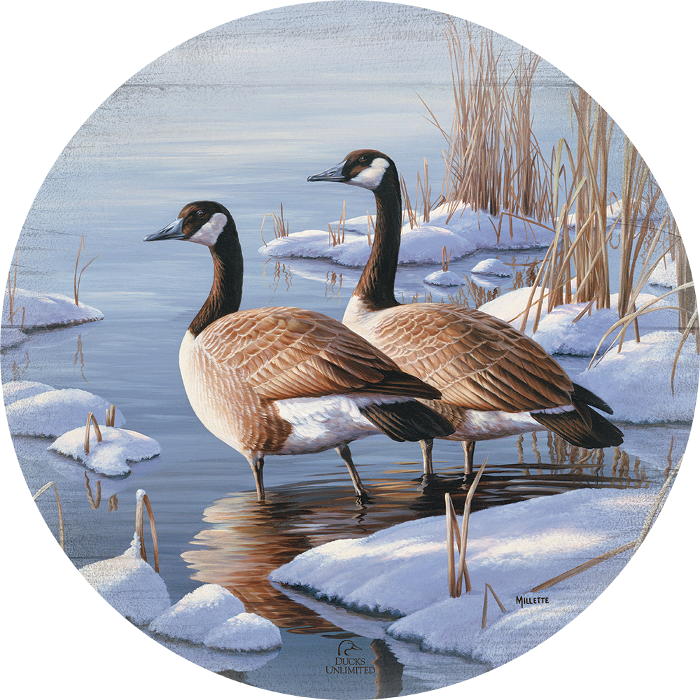 Winter Dawn - 21" Round Wood Sign - Official Ducks Unlimited Art